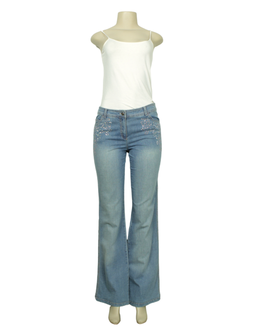 ESCADA Mid-Rise Wide Leg Jeweled Jeans Full Front