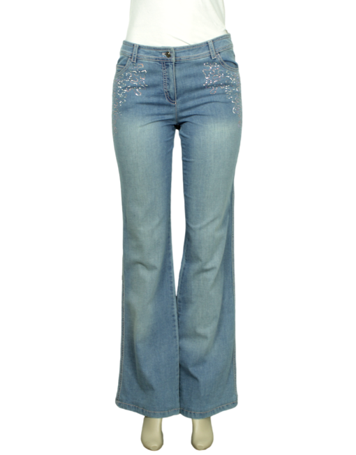 ESCADA Mid-Rise Wide Leg Jeweled Jeans Front