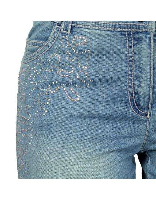 ESCADA Mid-Rise Wide Leg Jeweled Jeans Rhinesone