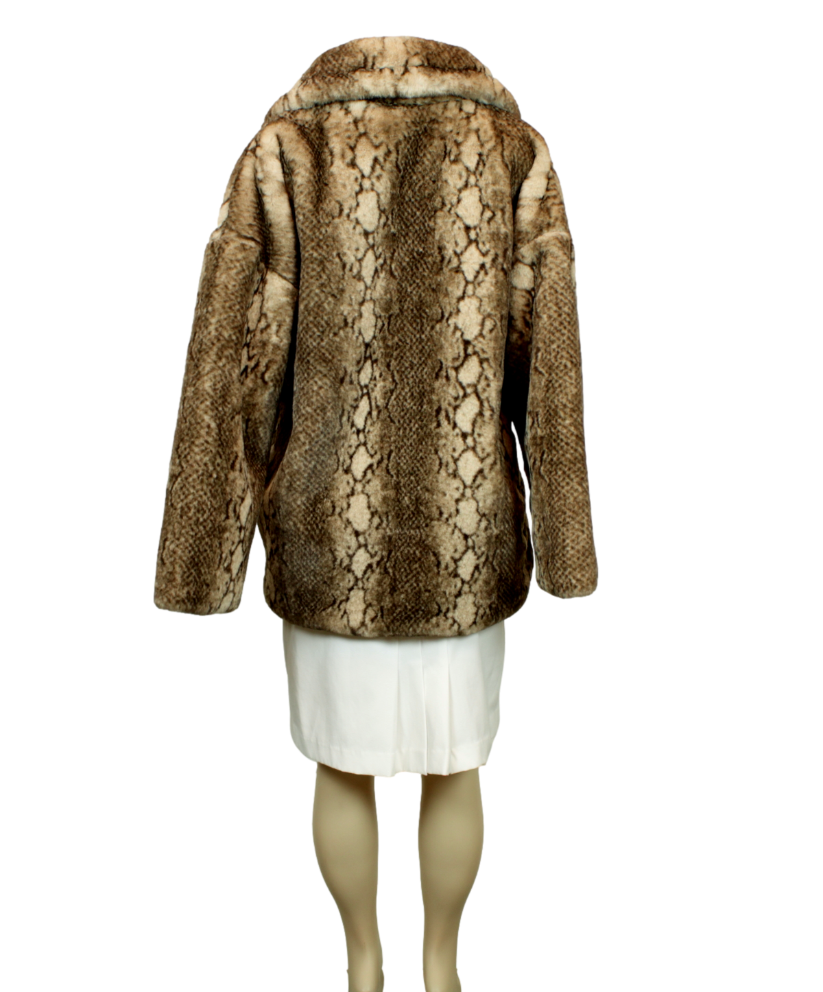 Religion faux fur 2025 coat in python print