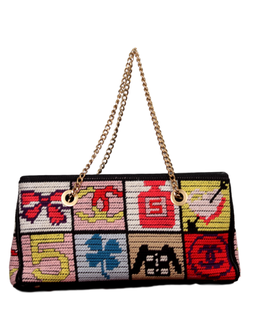 VINTAGE CHANEL NEEDLEPOINT LUCKY CHARMS PATCHWORK SHOULDER BAG - eKlozet Luxury Consignment Back