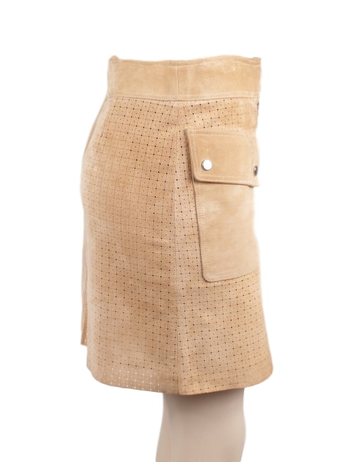 Margaret Godfrey Laser Cut Suede Leather Mini Skirt - eKlozet Luxury Consignment