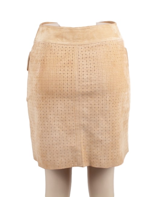 Margaret Godfrey Laser Cut Suede Leather Mini Skirt - eKlozet Luxury Consignment